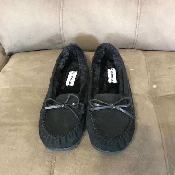 black fur moccasins